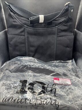 Thirty-One Black Canvas Crossbody Organizer Bag Black Twill Stripe